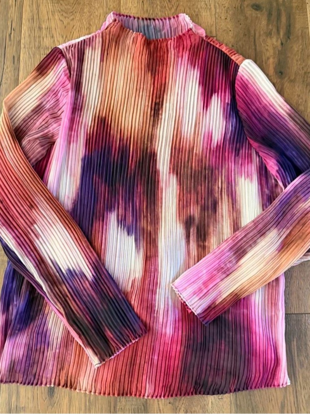 Banana Republic Pleated Long-Sleeve Top in Pink, Purple and Orange Wash